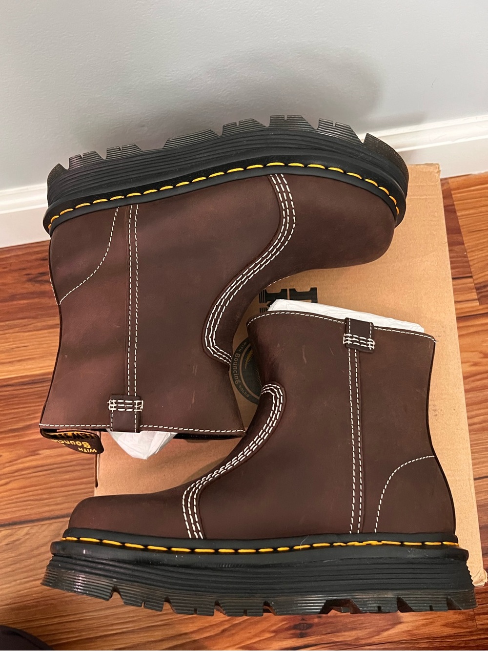 Dr. Martens | Zebzag Rigger Slip On Leather Boots in Dark Brown - Picture 3 of 7